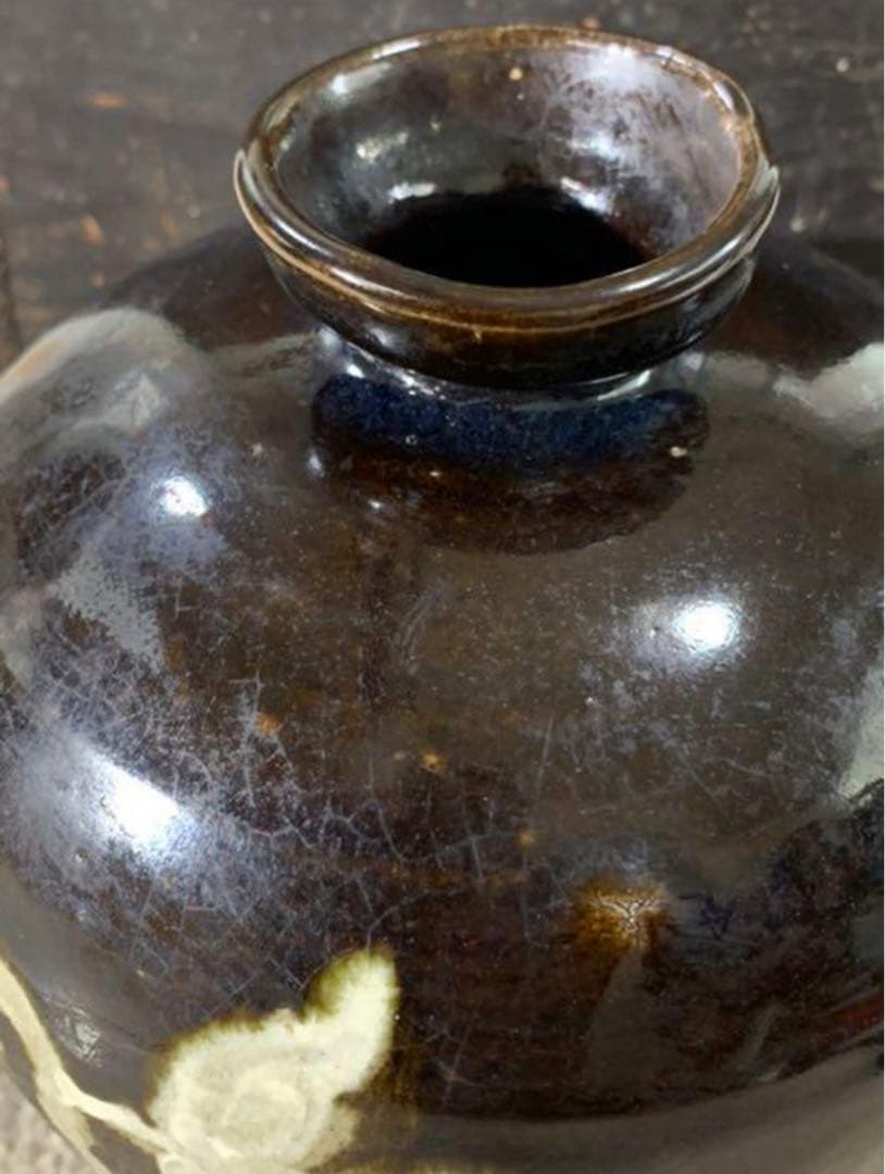 古美術　黑釉留白梅瓶 共箱　宋時代