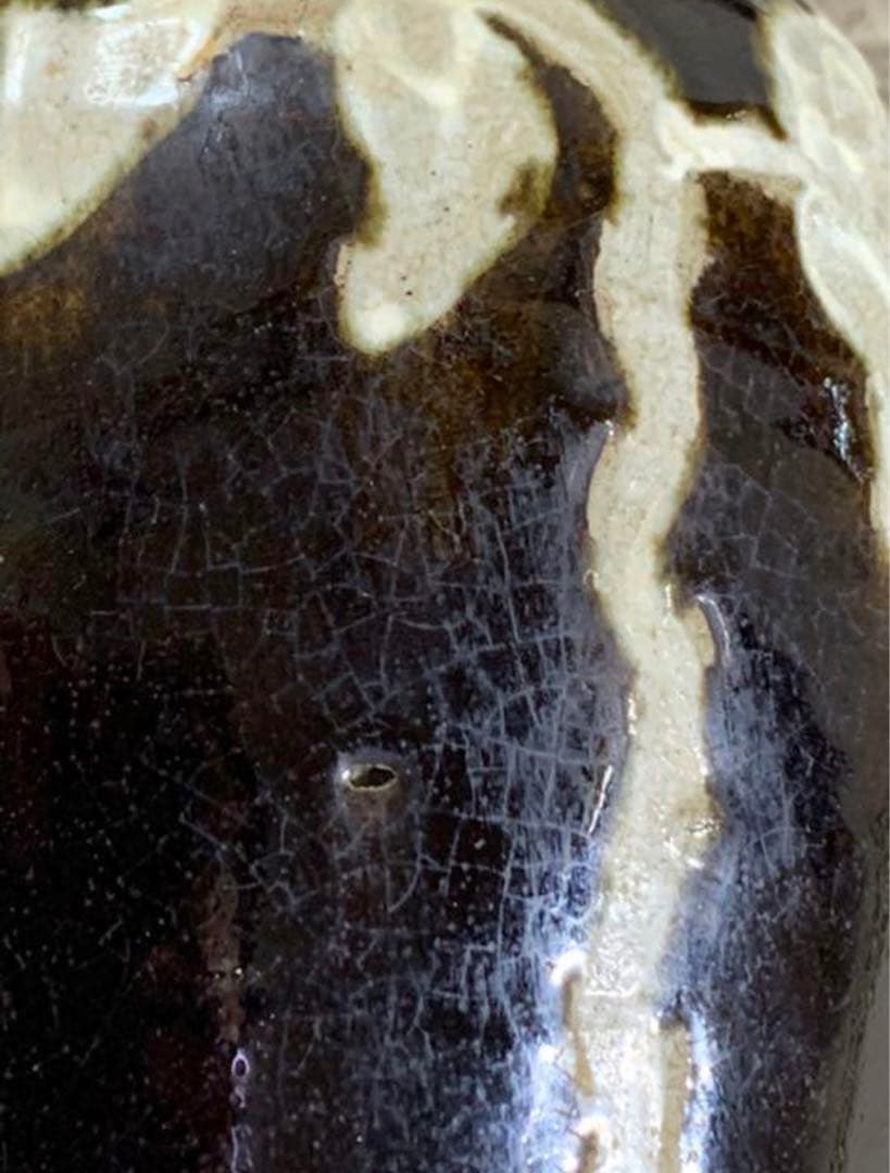 古美術　黑釉留白梅瓶 共箱　宋時代