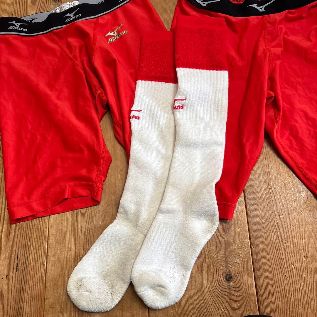 Mizuno 赤 ウェアセット M アンダーシャツ、スラパン、ソフトボール、野球