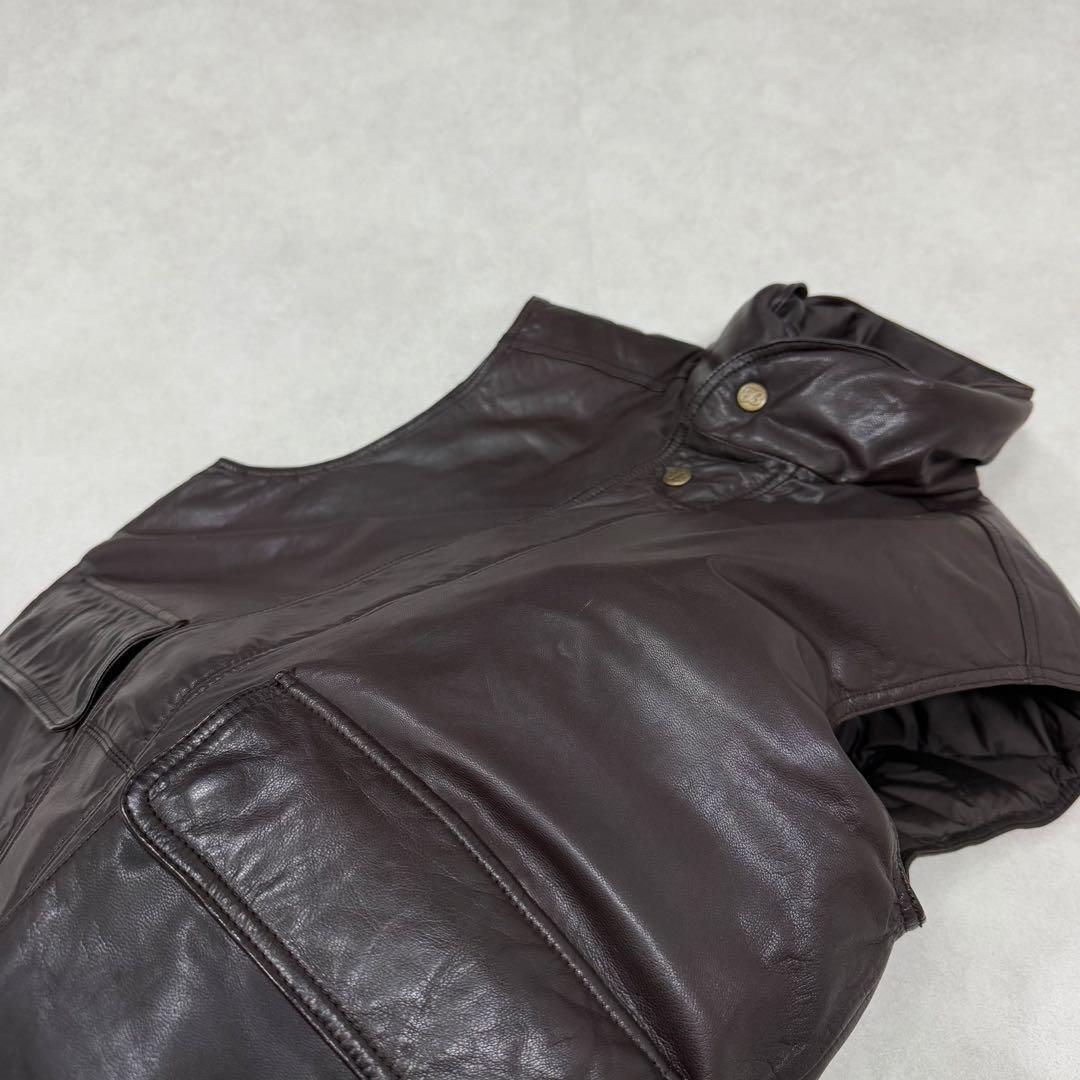 古着 80s 黒タグ エディーバウアー レザー ベスト ジャケット ブラウン茶①