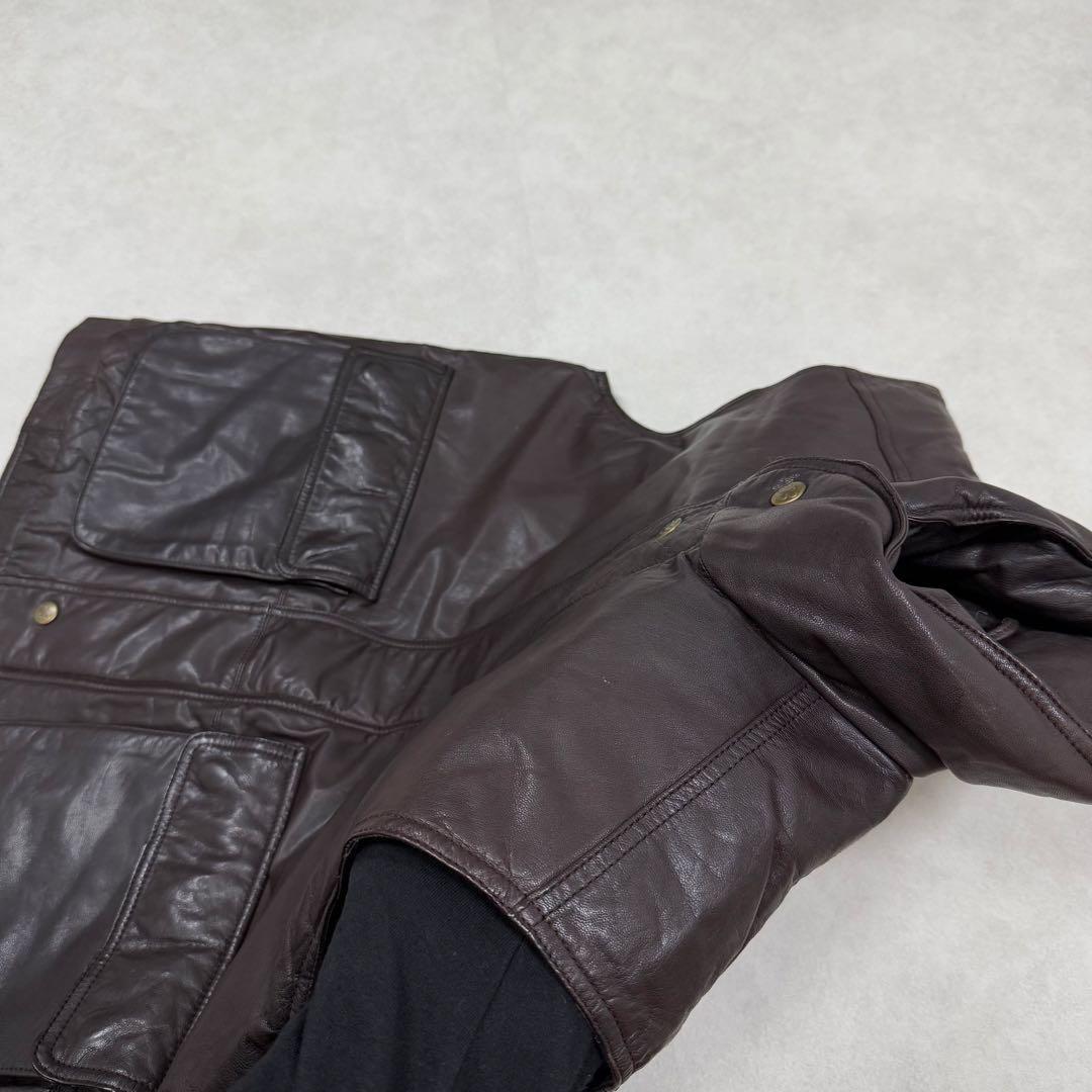 古着 80s 黒タグ エディーバウアー レザー ベスト ジャケット ブラウン茶①