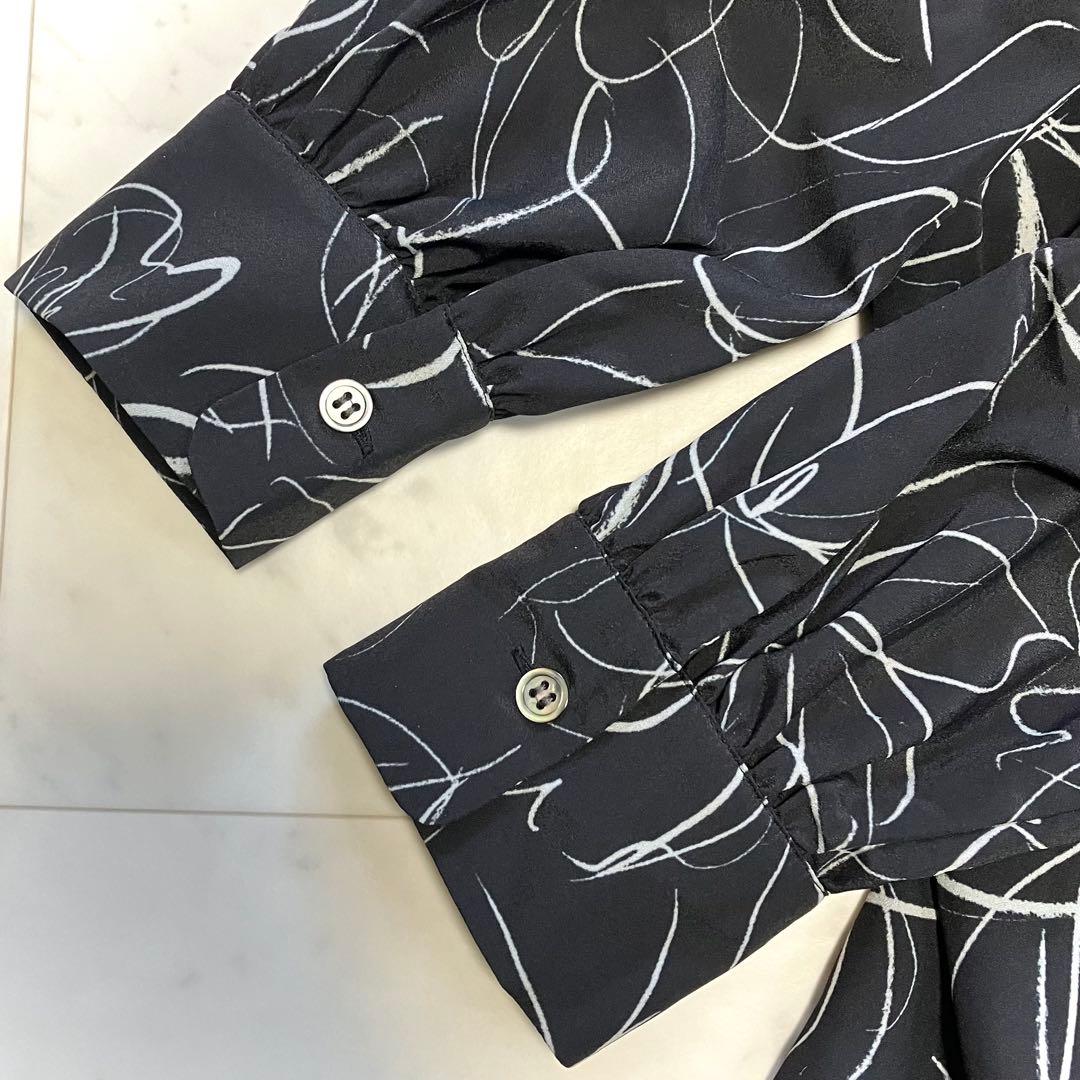 美品 ダーマコレクション 線画風フラワープリント フリル チュニック 洗える 黒