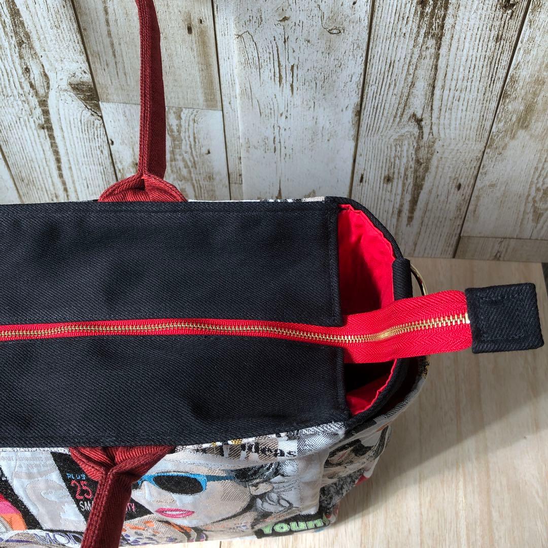 meitel99　トートバッグ　ブラック×レッド　カラビナ2個付き