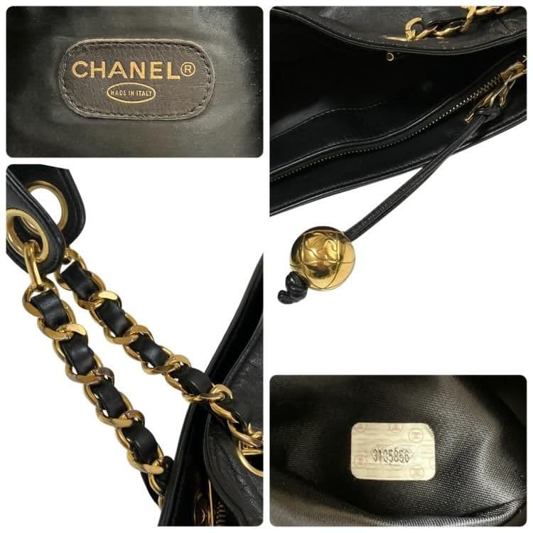 CHANEL シャネル ラムスキン トート ショルダーバッグ ブラック シール有