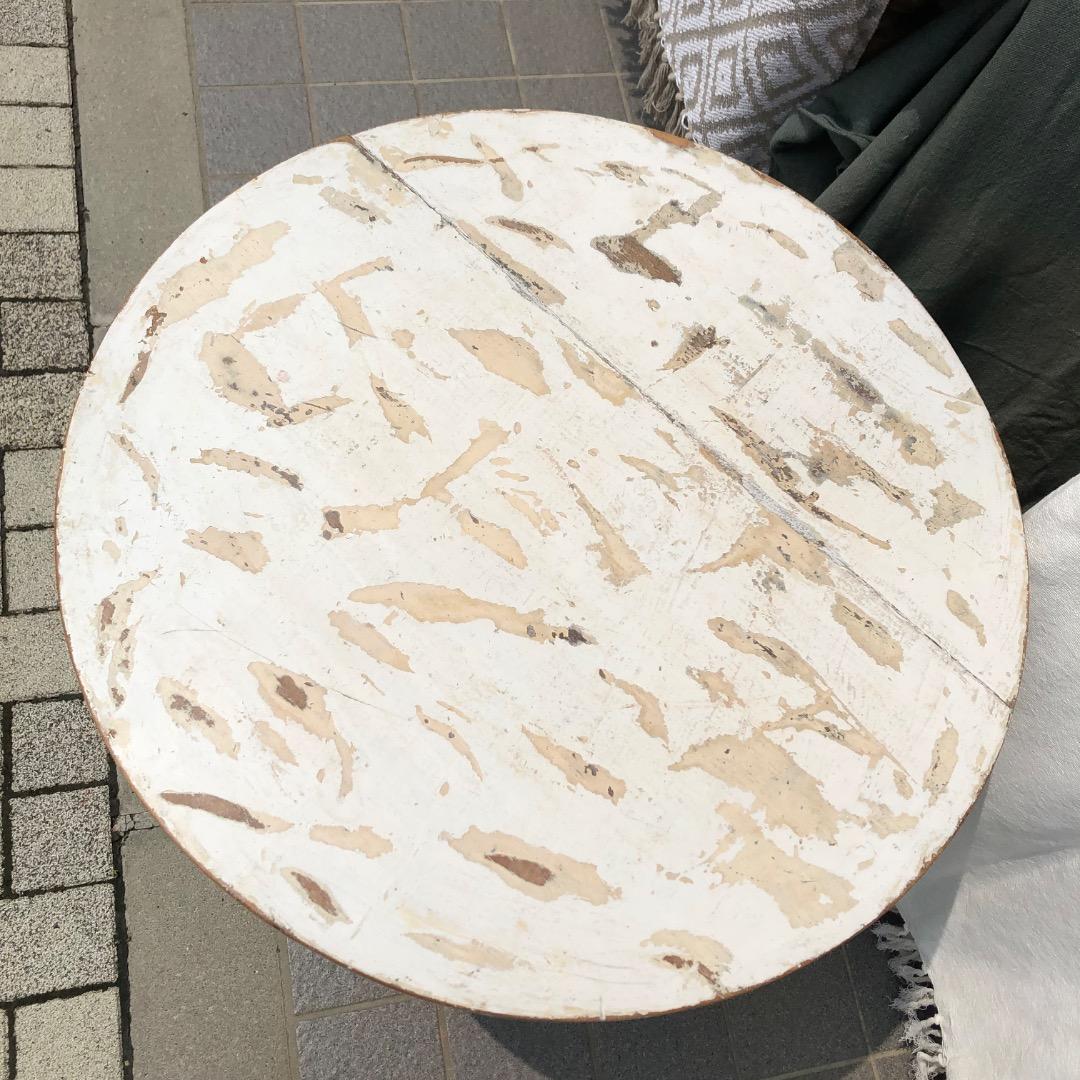 丸テーブル　アンティーク　サークルテーブル　木製テーブル　白　ウッドテーブル