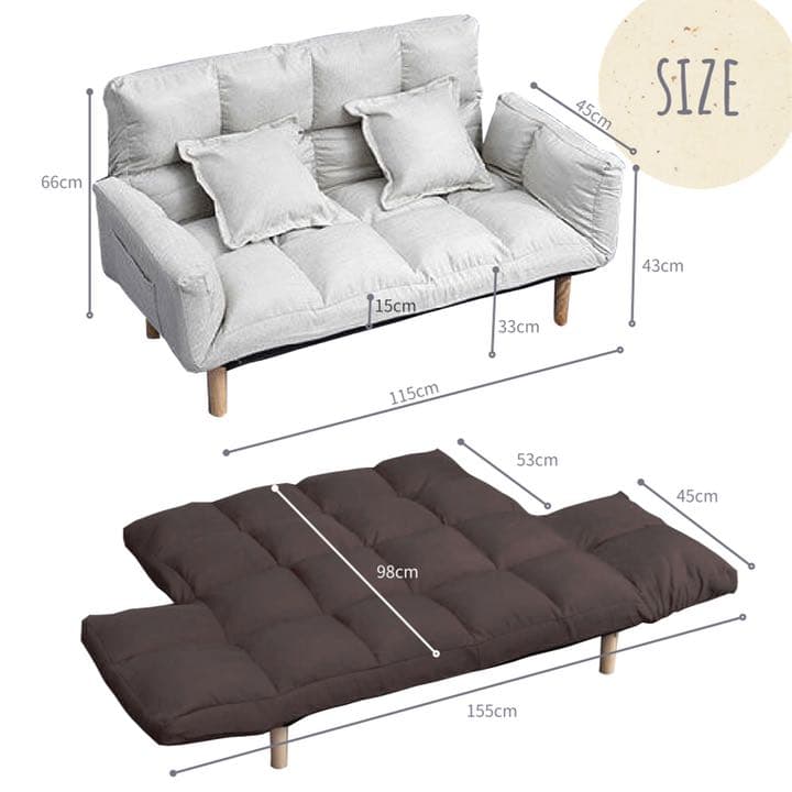 マルチソファ ソファベッド 一人暮らし 新生活 肘掛け角度調整可能 カウチソファ