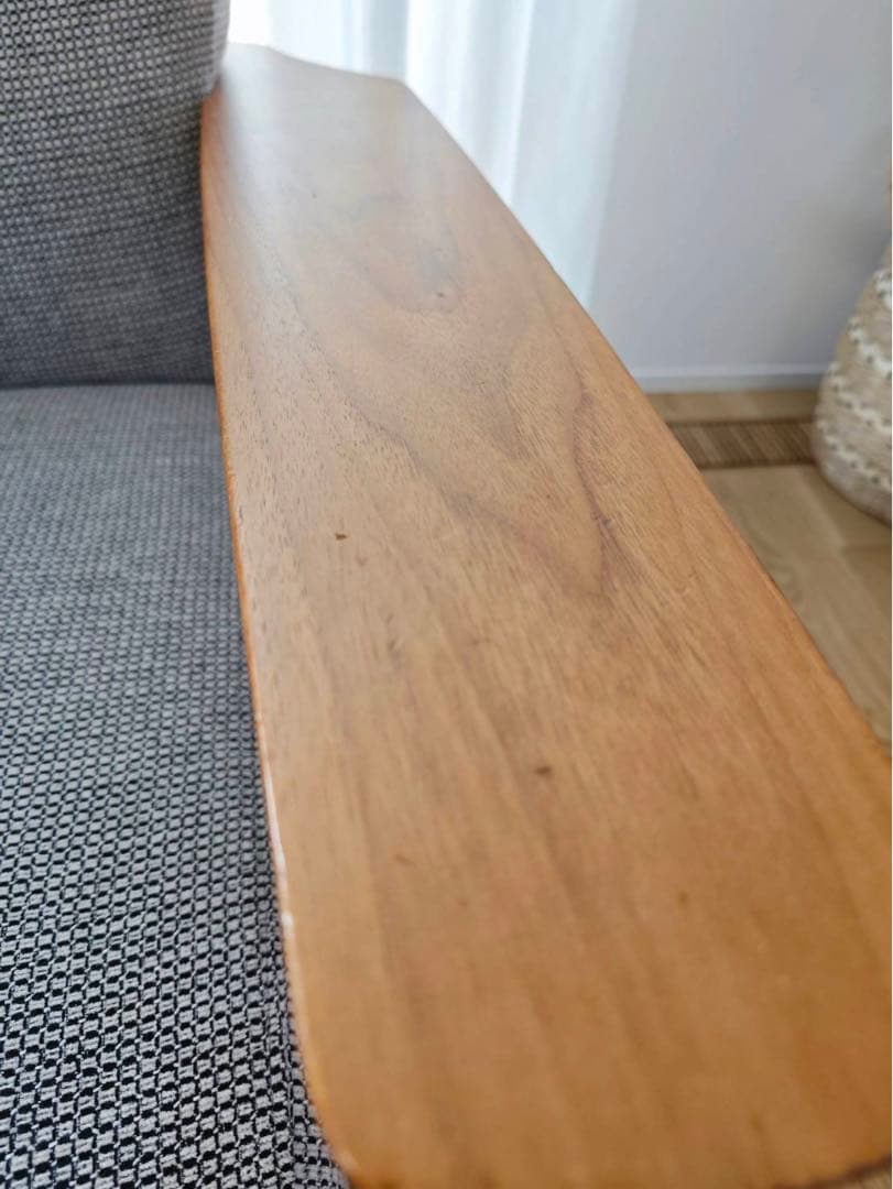 カリモク 木製フレーム ２人掛椅子ロングソファ グレー