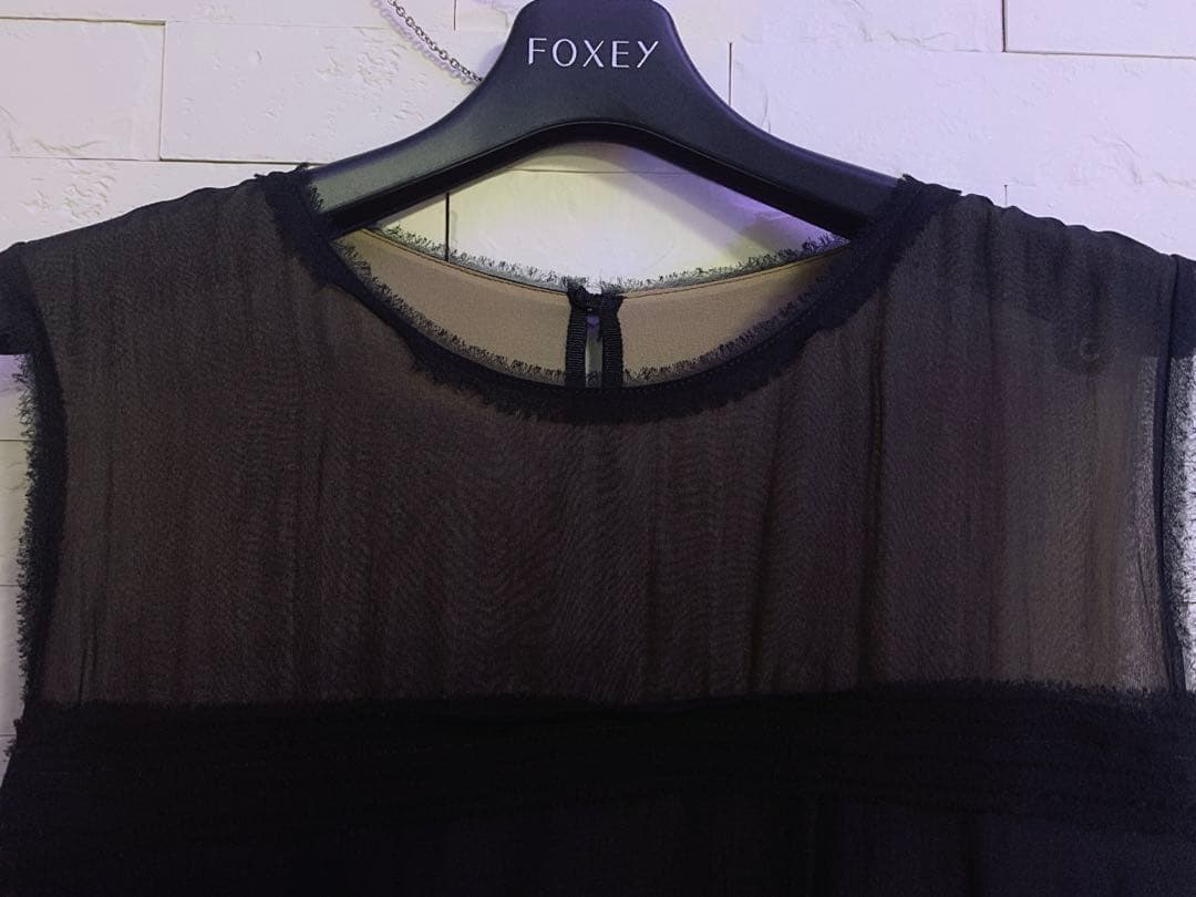 美品★FOXEY/フォクシーシルクシフォンワンピース 38 シルク100%