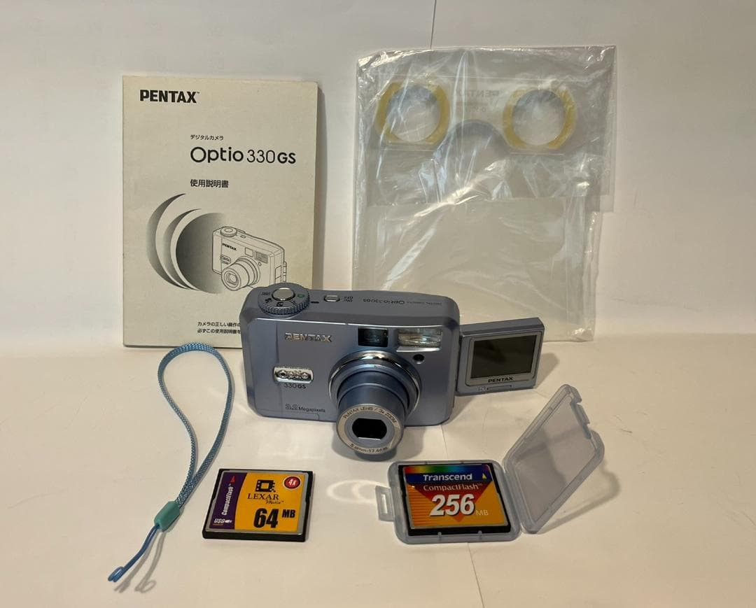 ペンタックス オプティオ 330GS★ブルー★動作OK！ＣＦカード2枚付