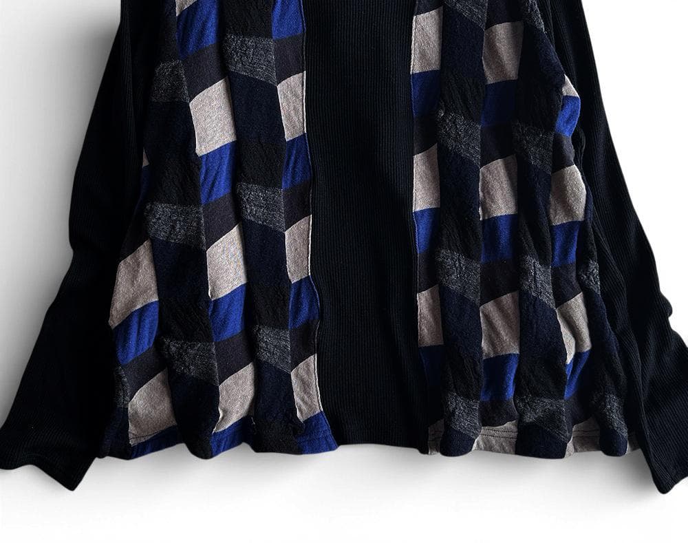 芽風/センソユニコ 異素材ドッキング 袖リブ 2WAY 立体ニットカーディガン