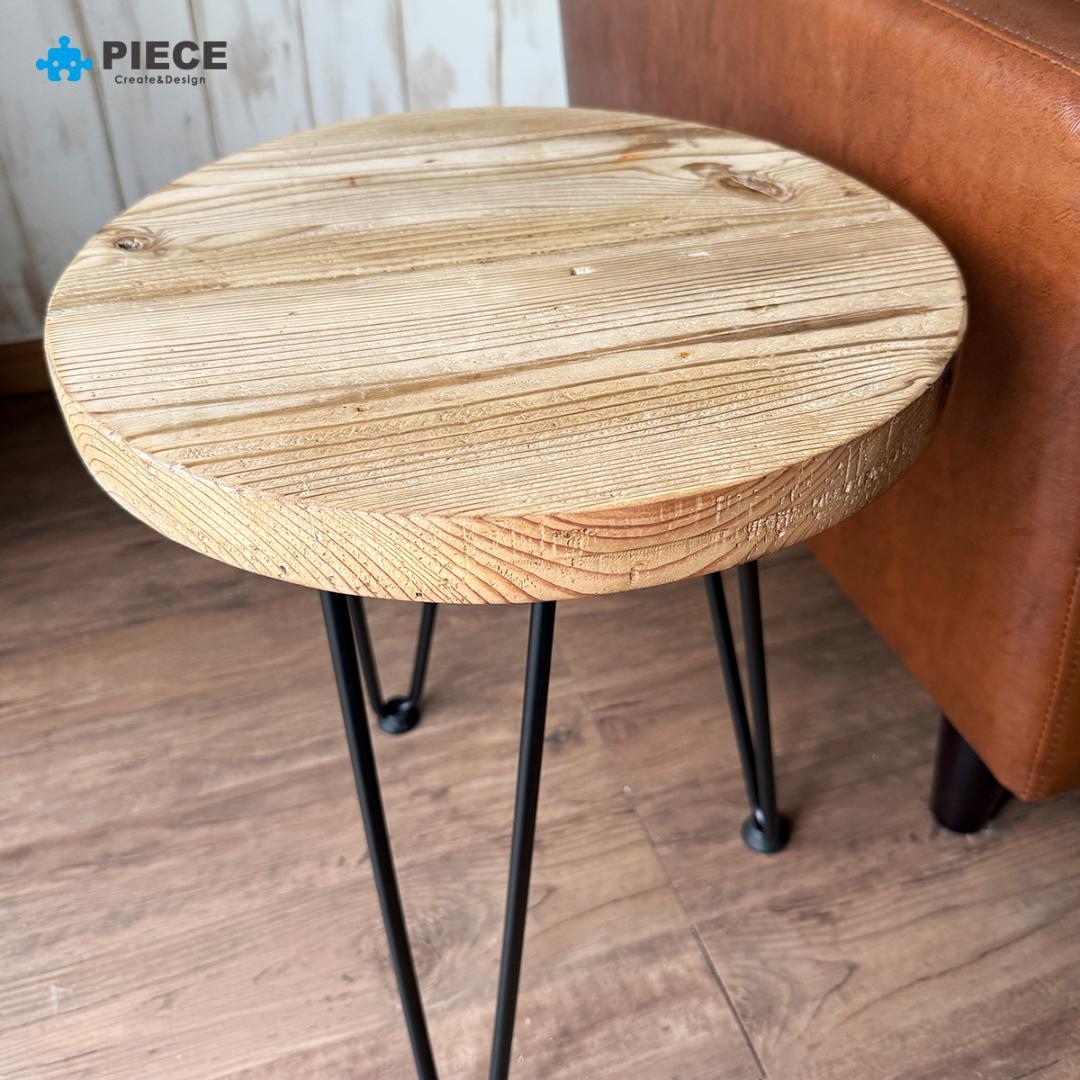 サイドテーブル 足場板 古材 アイアン 丸型 37cm ヴィンテージ カフェ ②