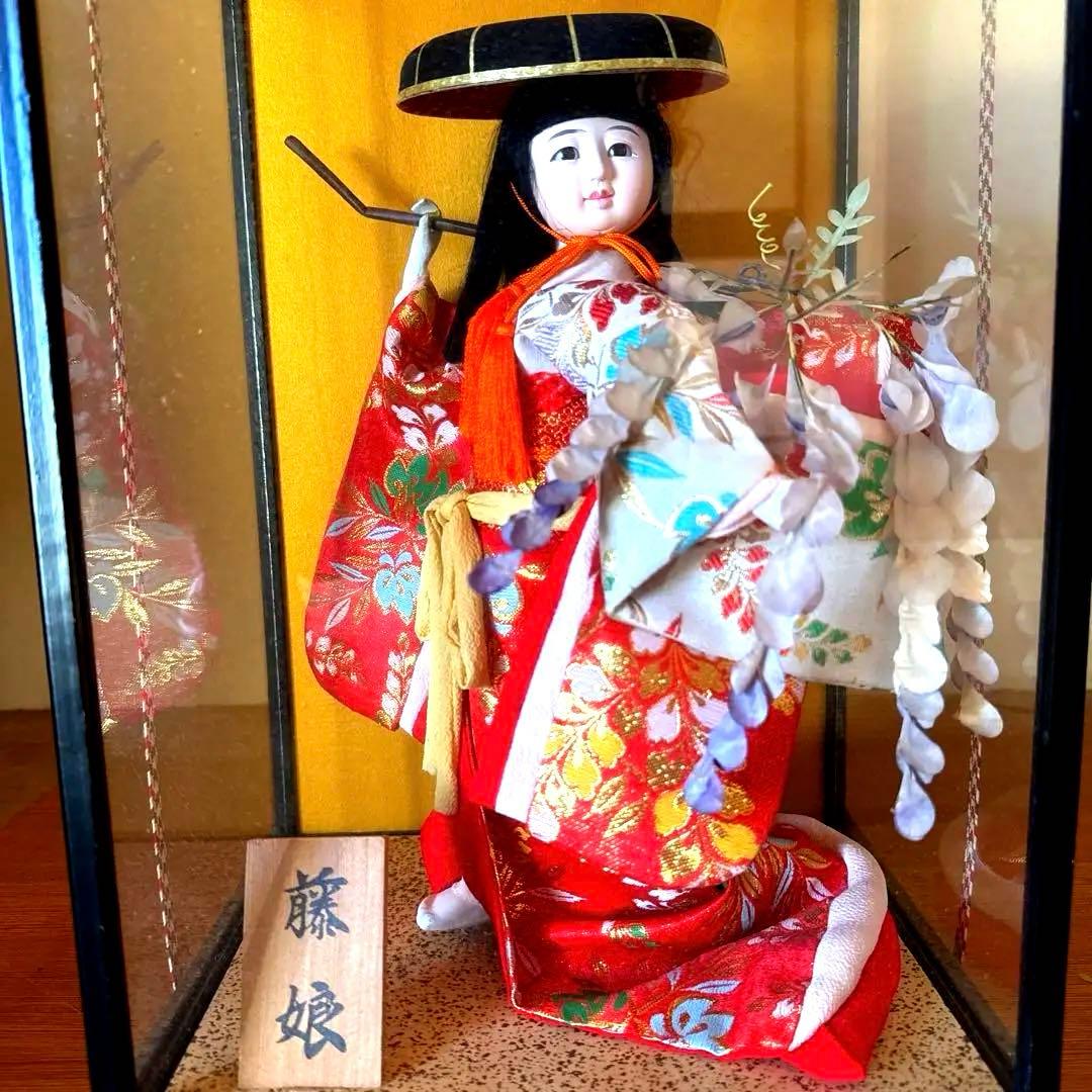 市松人形 藤娘 ガラスケース付き