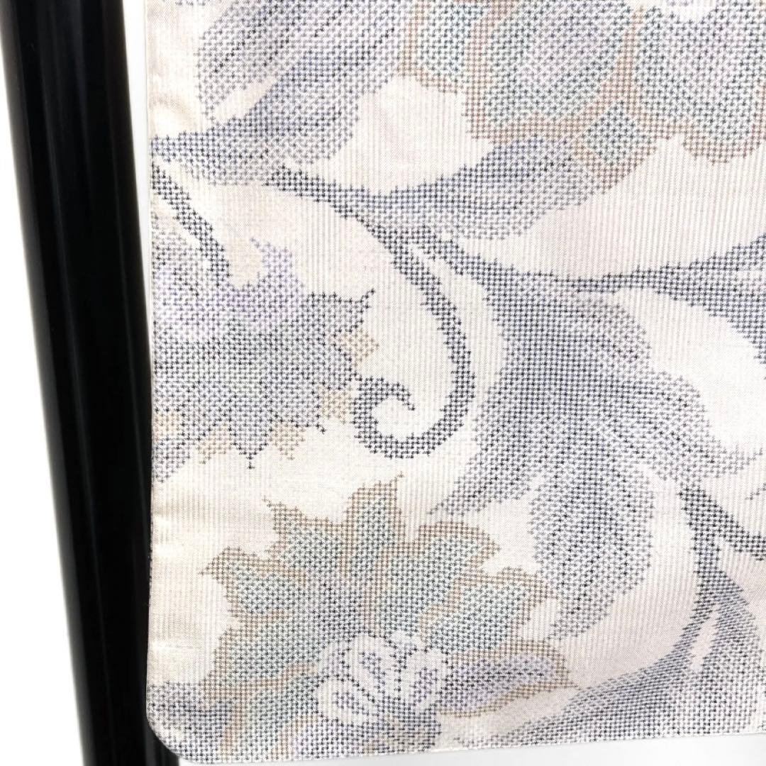 小紋　白大島紬　唐花　リーフ　白地　着物　053a d