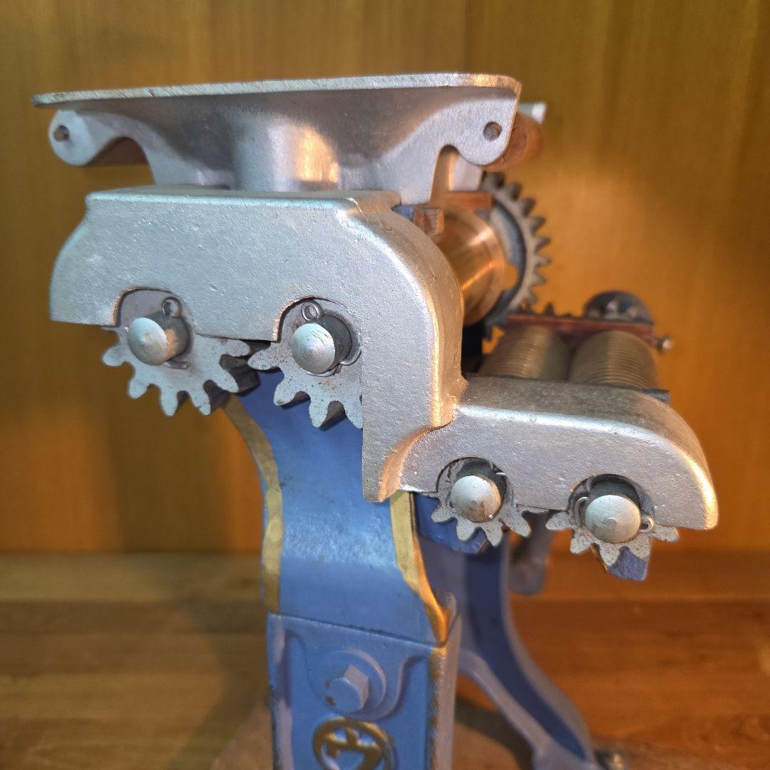 昭和レトロ 田中式製麺機 手動式 鋳物 アンティーク インテリア 実動品 ブルー