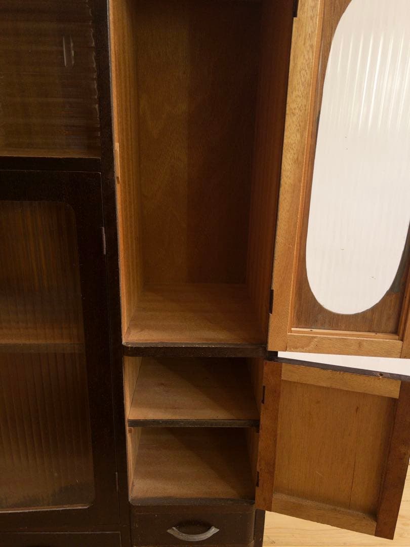 ガラス棚　木製　収納棚　古道具　古家具　ビンテージ　アンティーク　レトロ