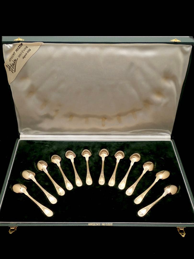 フランスアンティーク ODIOT 純銀無垢&ベルメイユ スプーン12本セット