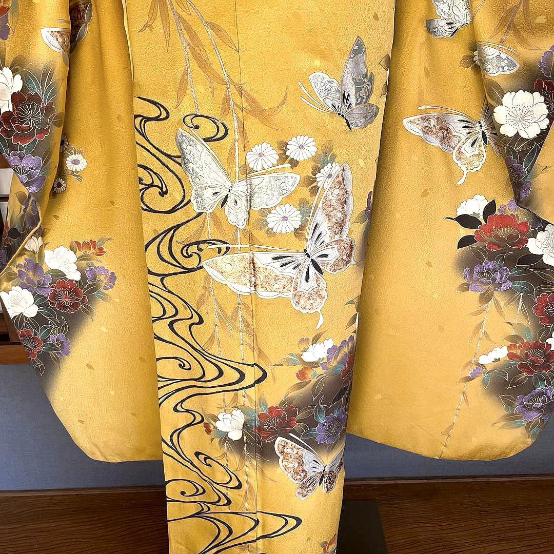 振袖フルセット　金彩友禅　成人式振袖　振袖　裄丈68 黄色系