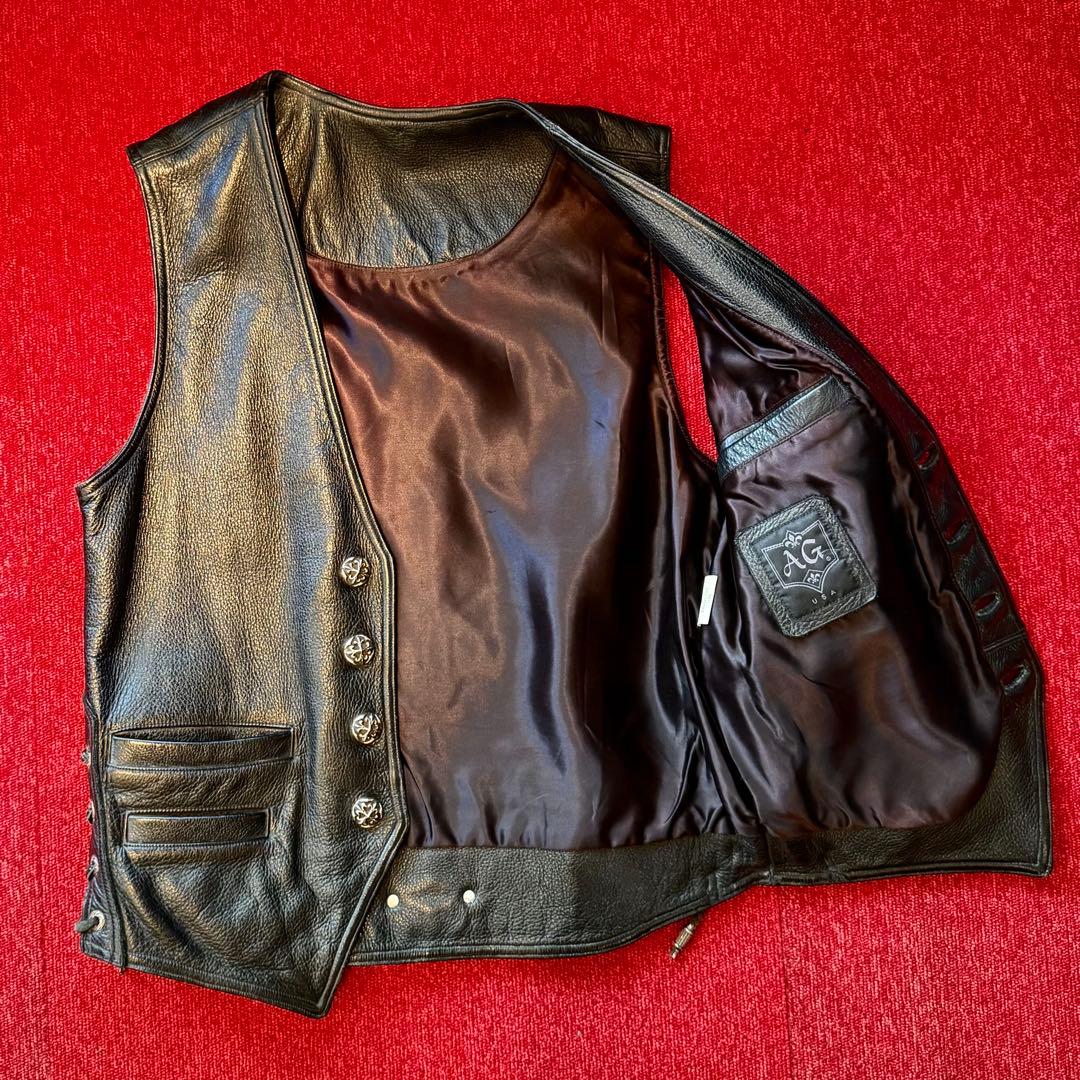 A&Gエーアンドジー レザーベスト シルバー925本革&スティングレー￼￼エイ革