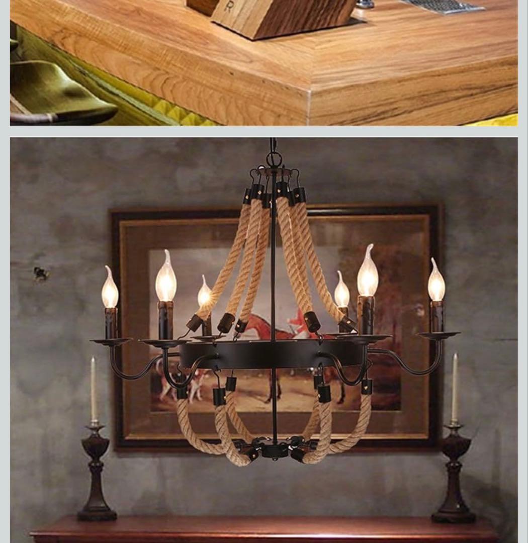 ロープと金属の6灯シャンデリア