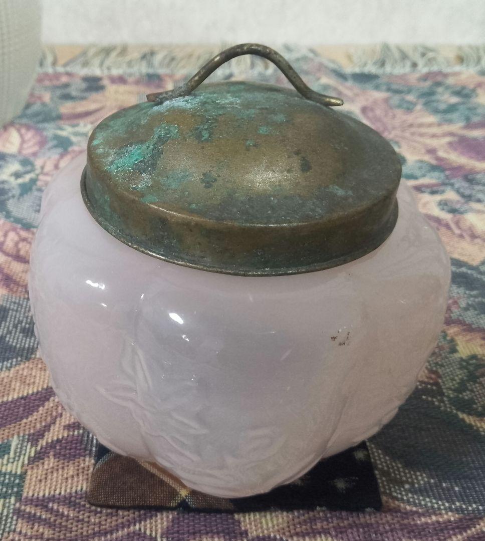 大正時代 乳白色桜色 飴屋瓶 砂糖瓶 あめや瓶 氷コップ