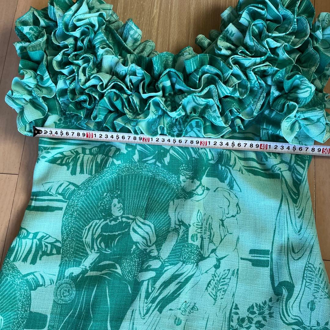 ターコイズフリルオフショルダードレス