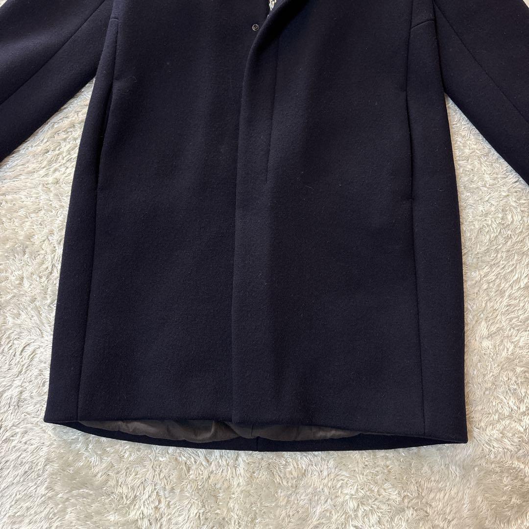 トゥモローランドマカフィー 定価3.9万 圧縮ウール フーデッドロングコート紺