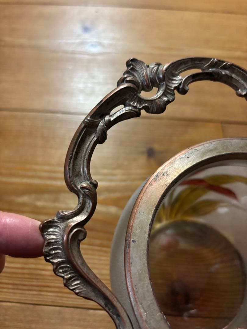 ※専用※ アンティーク フロストガラス チューリップ手描　ビスケットジャー