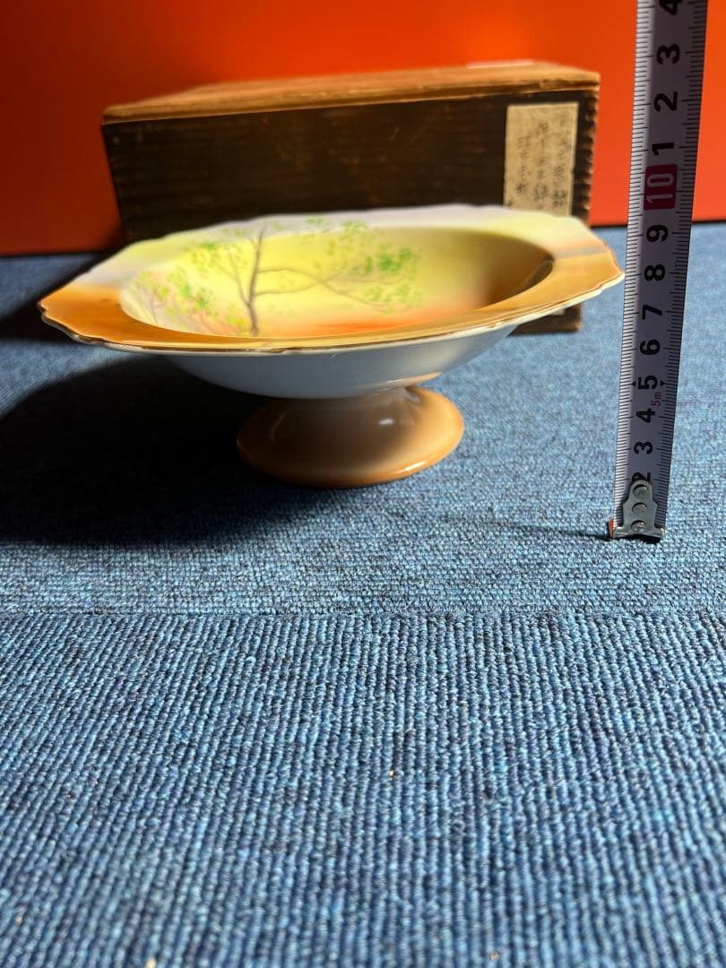 1078 [オールドノリタケ] 夕焼湖畔風景文　菓子器鉢　江戸末期　時代物