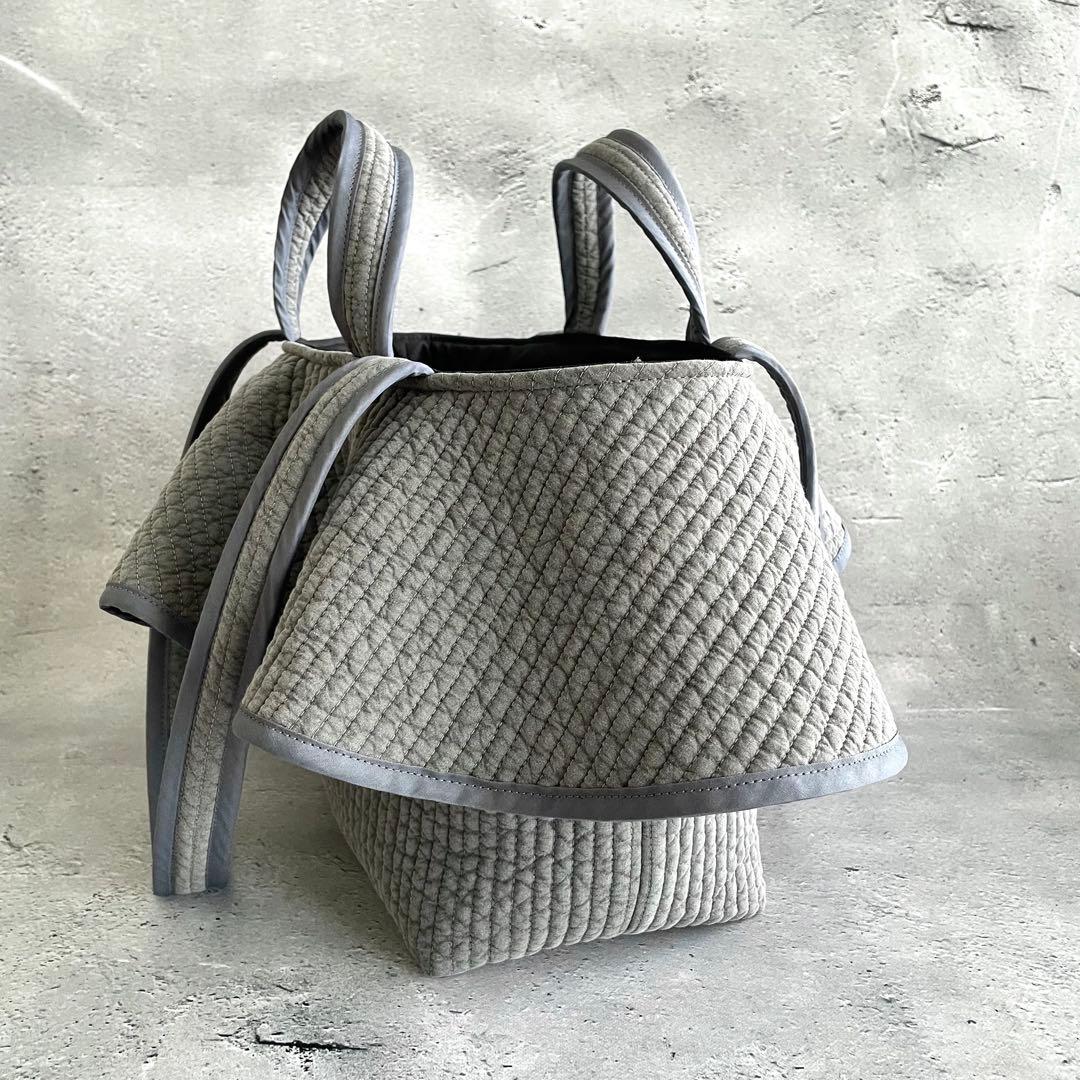 フリル付きヌビトートバッグ　2way ヌビバッグ　グレー　ハンドメイド