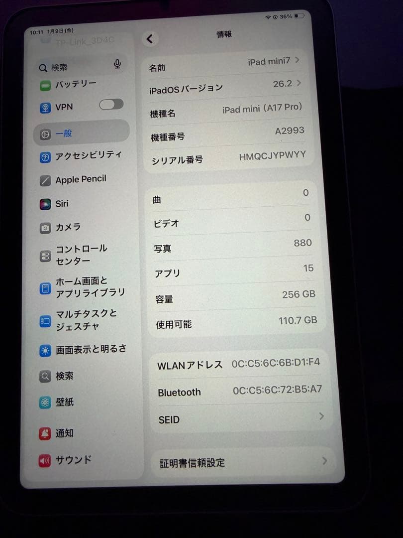 iPad mini 第7世代 A17Pro 256GB Wi-Fi ケース付き