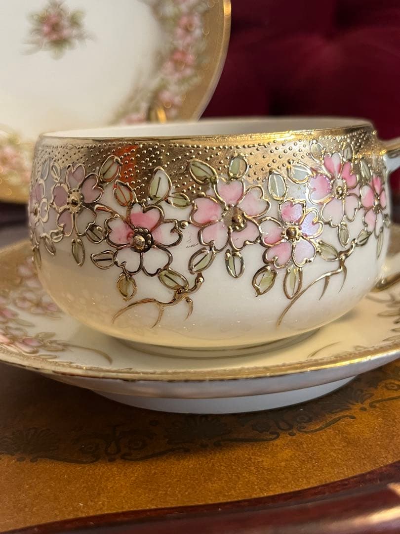 名古屋　松風陶器　桜模様　花柄陶磁器カップ&ソーサーセット