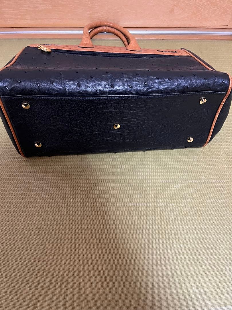オーストリッチレザー トートバッグ 黒茶　sanpo