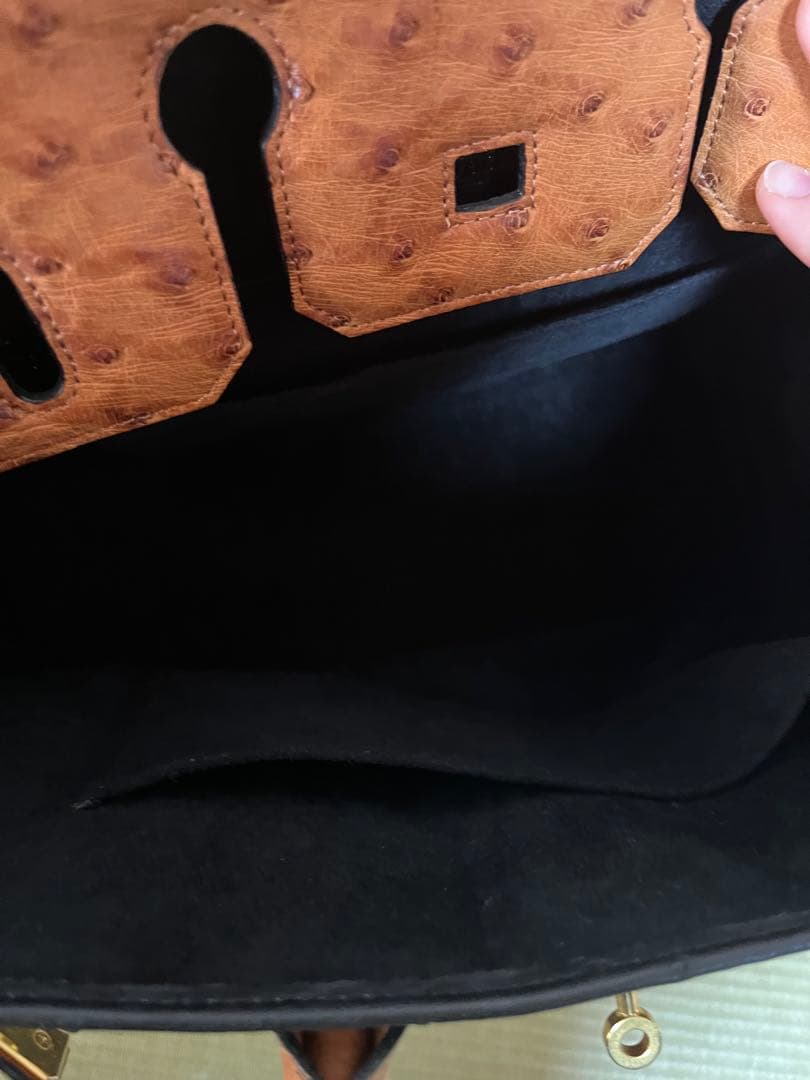 オーストリッチレザー トートバッグ 黒茶　sanpo