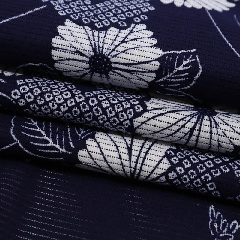 《たえ★長尺■綿絽◆夏着物■小紋■涼やか菊の花■濃紺◆US7-14》