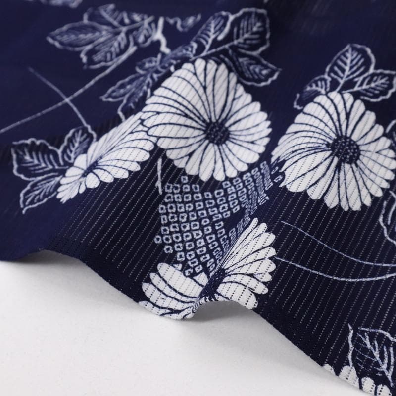 《たえ★長尺■綿絽◆夏着物■小紋■涼やか菊の花■濃紺◆US7-14》