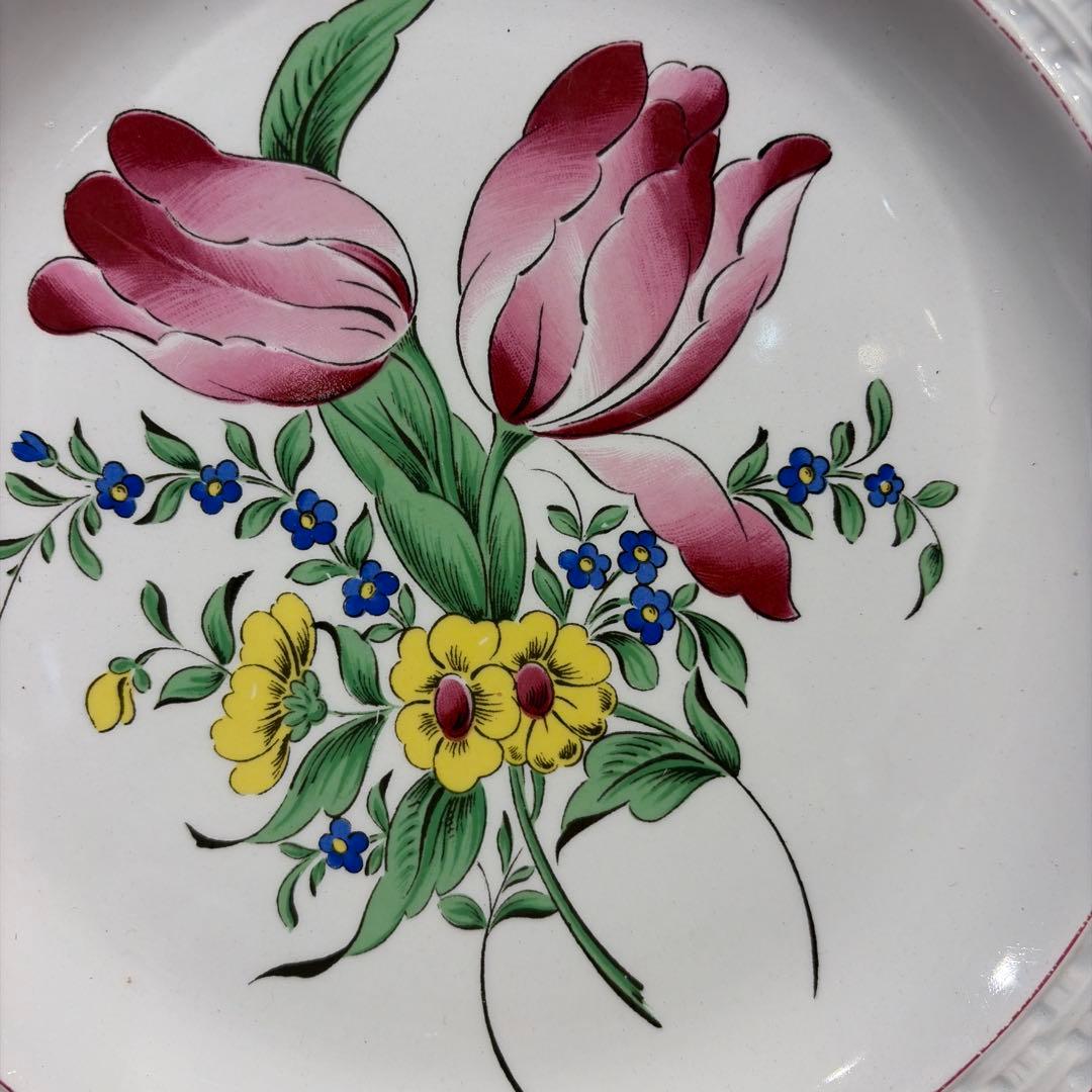 希少　Luneville パニエ　デザート皿　薔薇とチューリップ