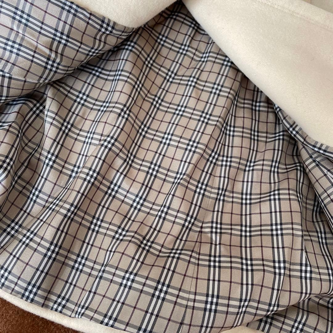 バーバリーブルーレーベル　裏地チェック　ファー付き　コート