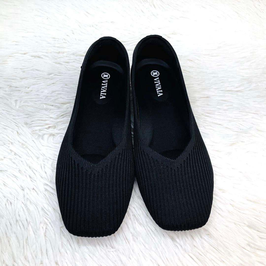 【極美品】VIVAIA 22.5㌢スクエアトゥフラットシューズ　ビバイアVライン