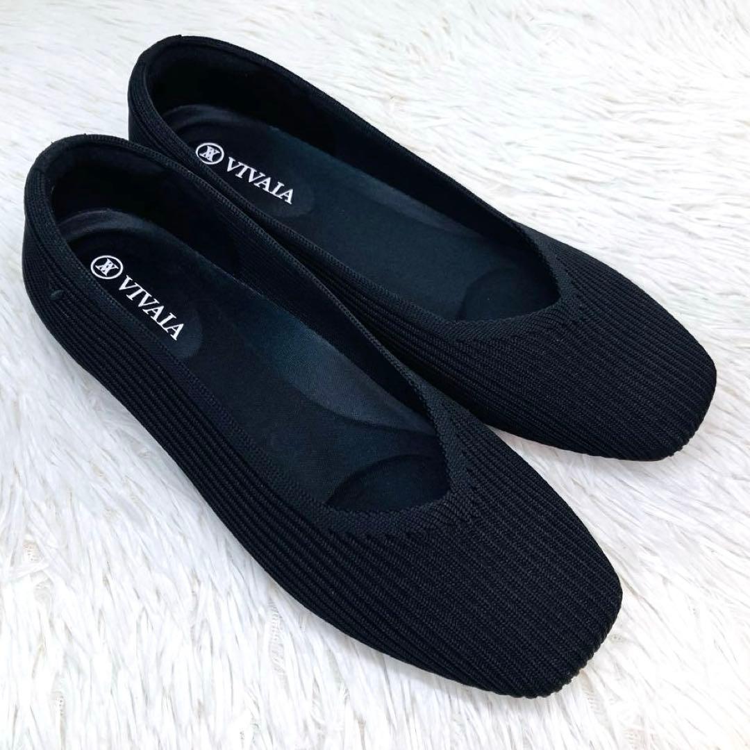 【極美品】VIVAIA 22.5㌢スクエアトゥフラットシューズ　ビバイアVライン