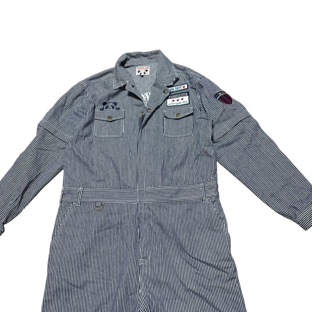 パンディエスタジャパン つなぎ　刺繍　ヒッコリー pandiesta japan