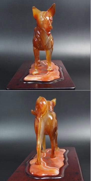 送料無料　名工土橋正市作　極上瑪瑙彫刻犬置物 共箱・作歴・証明書