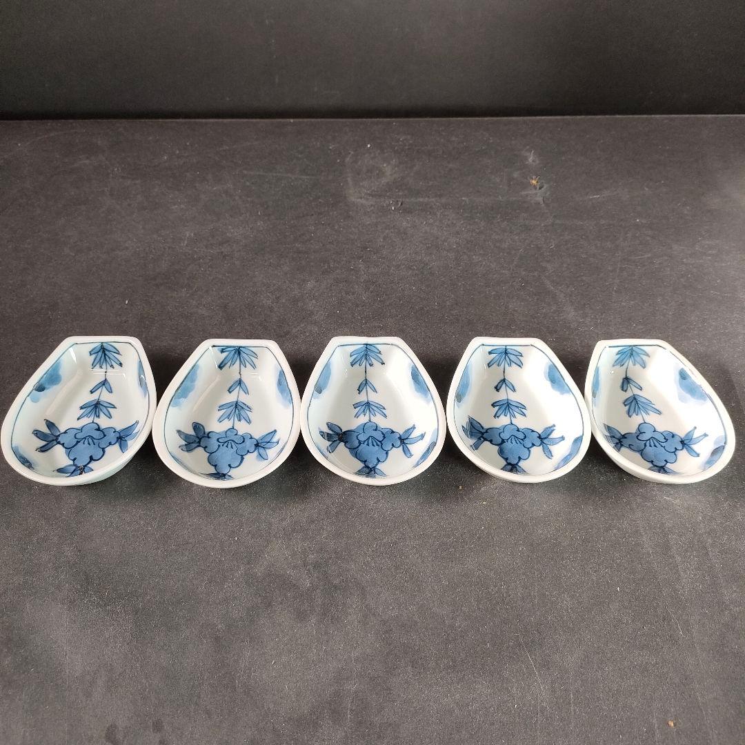 C1-6/源右衛門窯/染付牡丹絵5客組/共箱/蓮華/懐石道具