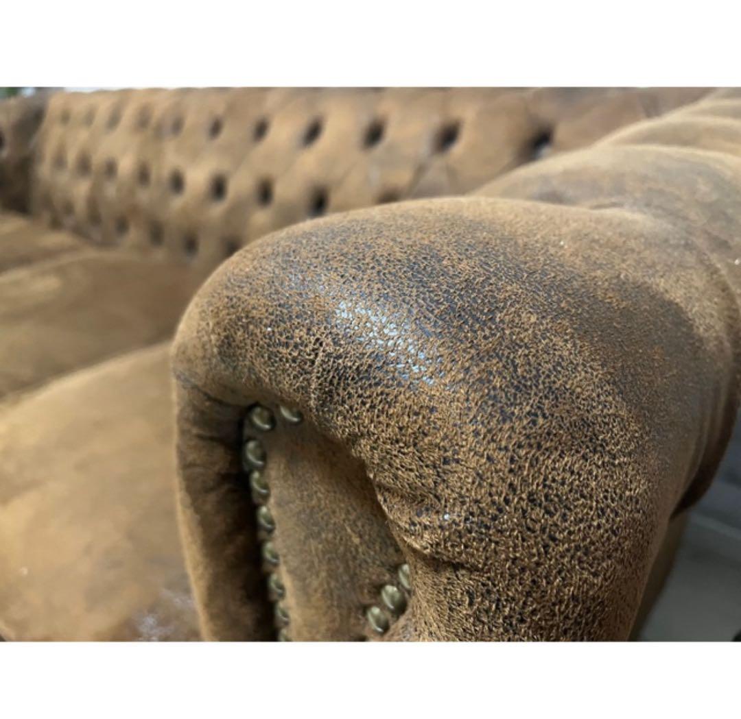 チェスターフィールドソファ、ブラウン、アンティーク、レトロ