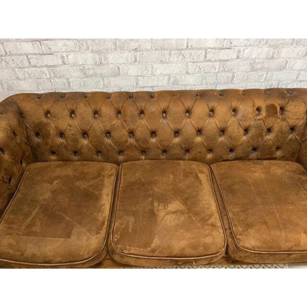 チェスターフィールドソファ、ブラウン、アンティーク、レトロ