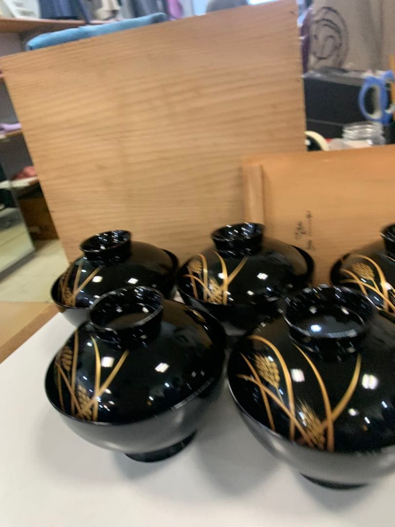 京漆匠　象彦　吸物椀　稲穂　五客