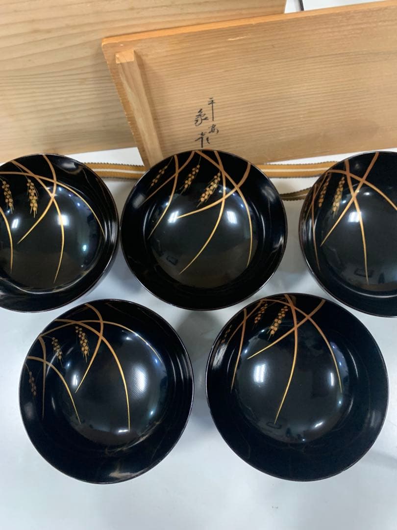 京漆匠　象彦　吸物椀　稲穂　五客