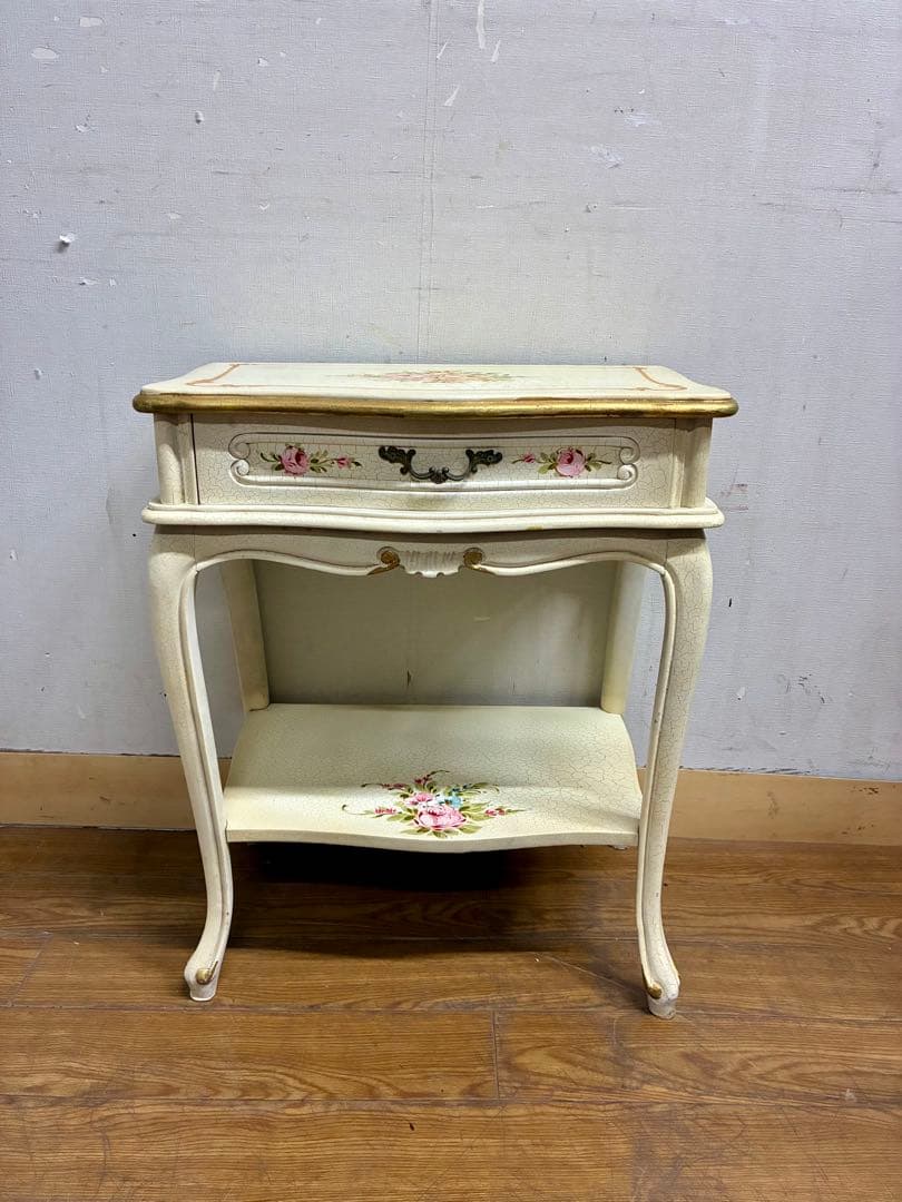 管398☆イタリア製☆ロココ調☆姫家具☆ヒビ加工☆サイドテーブル