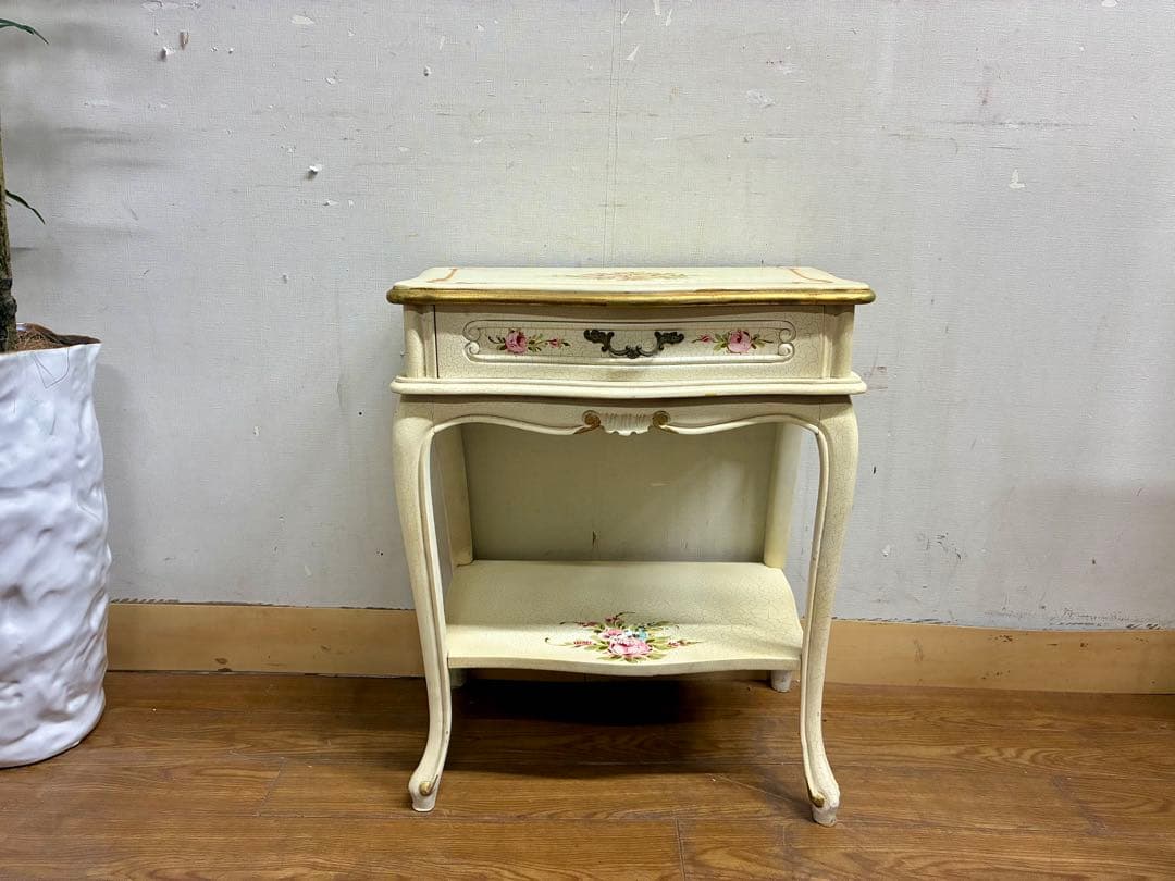 管398☆イタリア製☆ロココ調☆姫家具☆ヒビ加工☆サイドテーブル