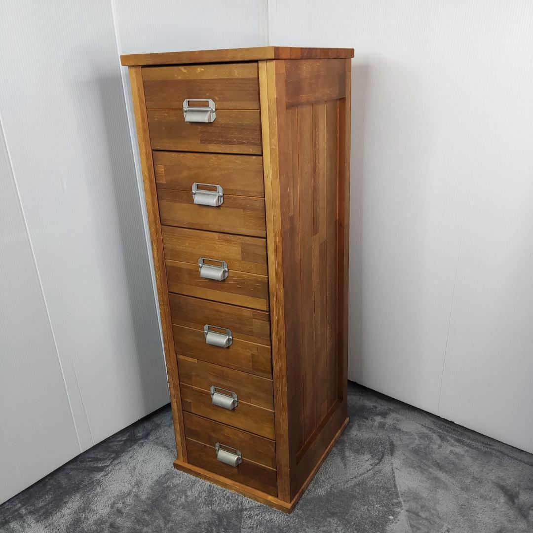 スリムチェスト 6段 木製 引き出し ナチュラル レトロ風 無垢材風 収納