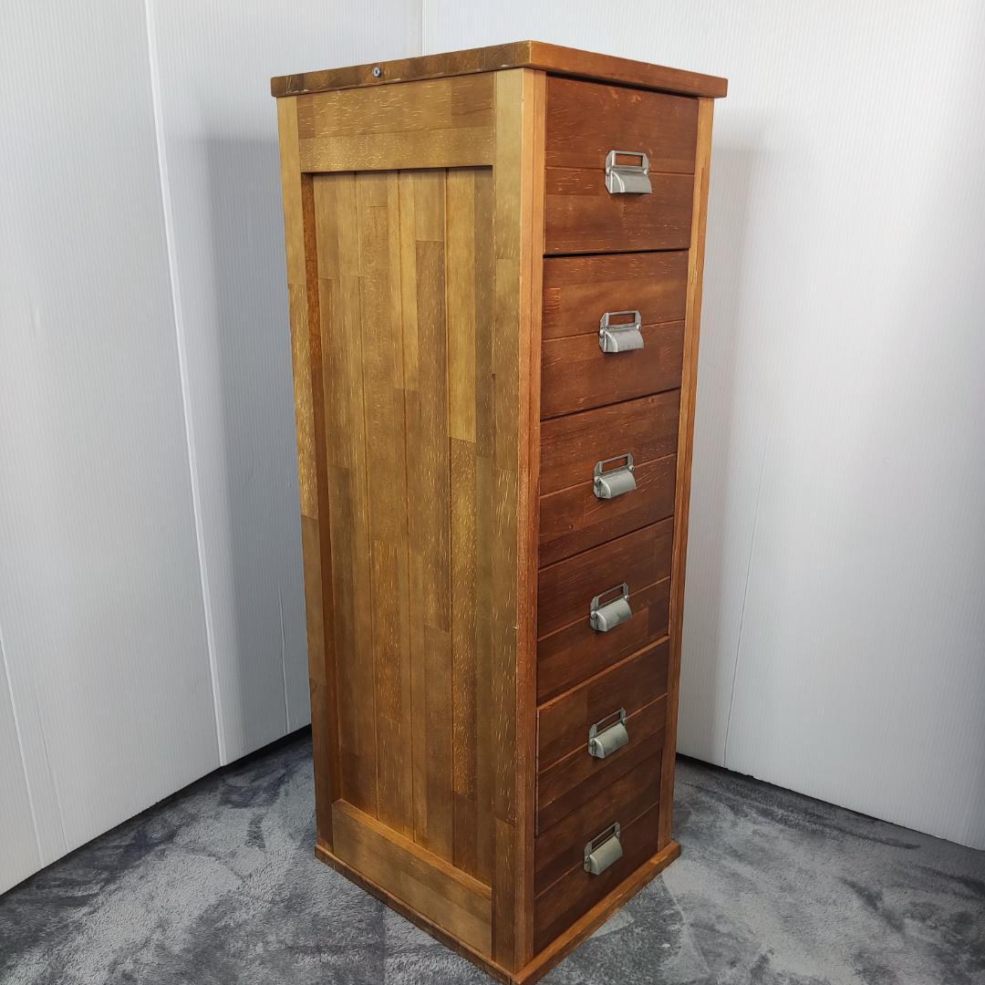 スリムチェスト 6段 木製 引き出し ナチュラル レトロ風 無垢材風 収納